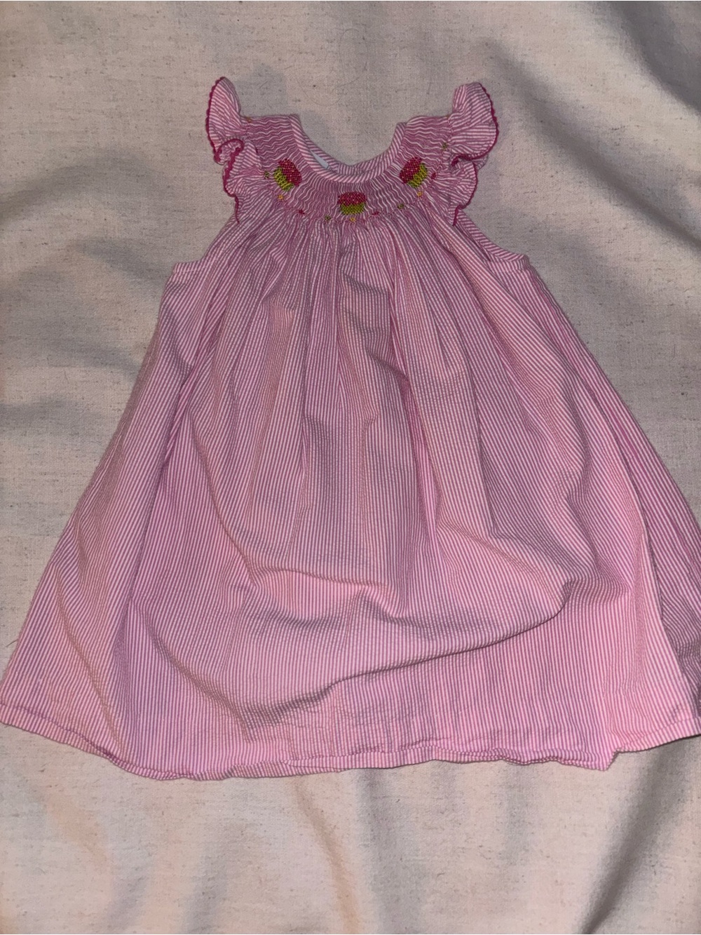 Pink Smocked Ruffle Sleeve Kids Dress